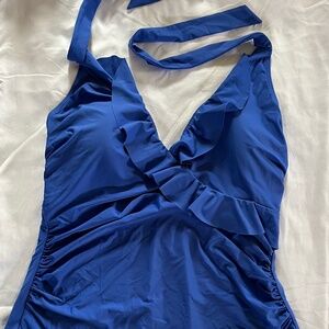 Blue Boden ruffle 1-piece swim suit- size US 14